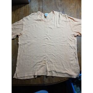 Vtg Y2K Basic Equipment Ribbed V-Neck Shirt Men‎ XL Boxy Fit Short Sleeve Orange
